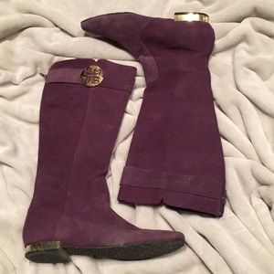 Browns Purple suede boots with gold hardware